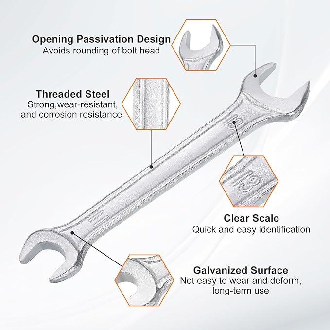 HARFINGTON Double Open End Wrench 11mm x 13mm Metric 15 Degree Offset Angle Small Flat Head Wrench Galvanizing Open Ended Spanner for Automotive Repair Furniture Assembly