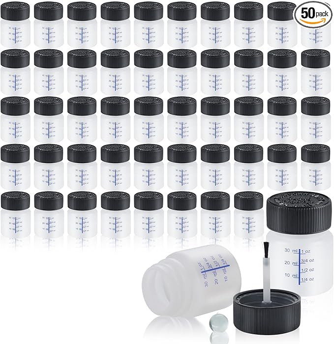 Lichamp Touch Up Paint Container, 50-Piece 1 oz Paint Touch Up Bottles with Brush, 1 Ounce (30ml) A150TP