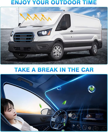KUST Windshield Sun Shade for Ford E-Transit 2022 2023 2024 2025 2026 Window Shade Sun Visor Cover Foldable Blocks UV Rays Keep Car Cooler