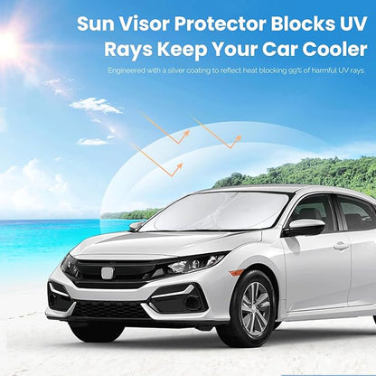 Custom Fit Civic Windshield Sunshade for 2016-2021 Honda Civic Accessories Front Window Shades Cover for Windshield Sun Visor Screen Protector 210T Reflective Blocks UV Rays Heat Damage Keep Cool