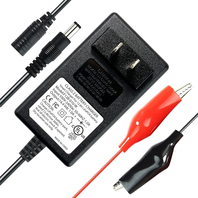 ExpertPower 12V 1A Smart Charger for Lithium LiFePO4 Deep Cycle Rechargeable Batteries | DC 5521 Male & Alligator Clips | Kids Ride on Toy Car | Best Choice, Wrangler SUV, Dynacraft