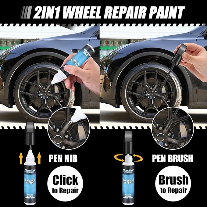 Matte Black Rim Touch Up Paint - Car Wheel Repair Kit Curb Rash, Gloss or Matte Black Rim Touch Up Paint, Quick And Easy Wheel Scratch Repair Kit, Wheel Repair Kit Curb Rash (Matte Black)