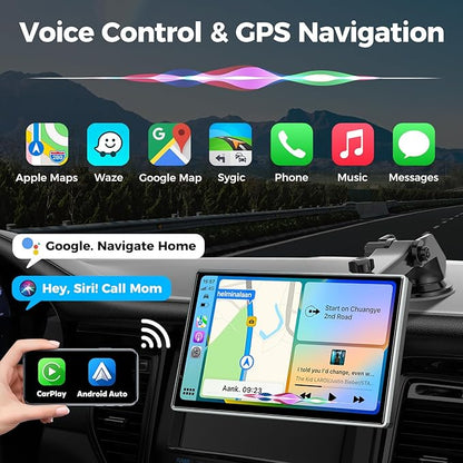 7" Wireless Apple CarPlay Android Auto Screen for Car - 4K Dash Cam, GPS Navigation, HD Touchscreen, AirPlay, 1080P Backup Camera, Car Stereo