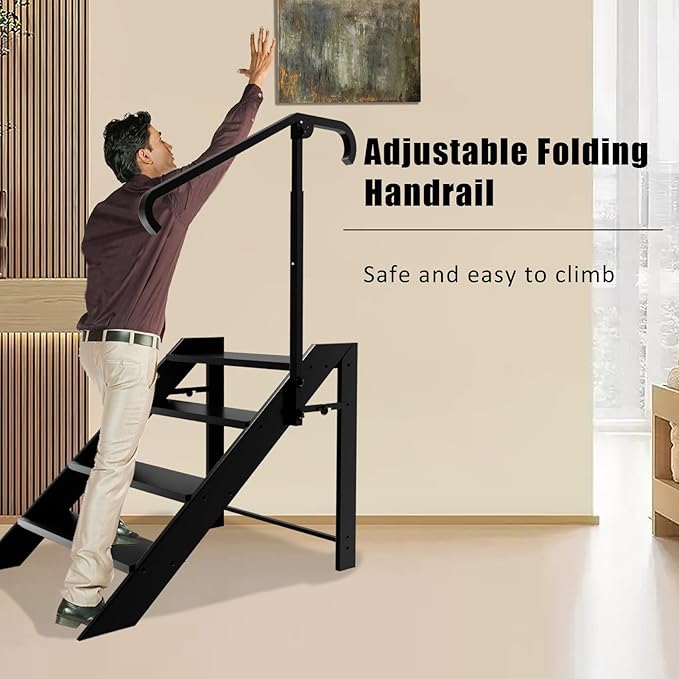 RV Step Stool Foldable, Folding 4 Step Ladder, Hot Tub Steps with Handrail, Portable Pool Ladder, 660Lbs Heavy Duty Ladder Shelf Outdoor Mobile Home Stairs for Camper, Porch, SPA Poo, Pet