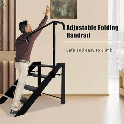 RV Step Stool Foldable, Folding 4 Step Ladder, Hot Tub Steps with Handrail, Portable Pool Ladder, 660Lbs Heavy Duty Ladder Shelf Outdoor Mobile Home Stairs for Camper, Porch, SPA Poo, Pet