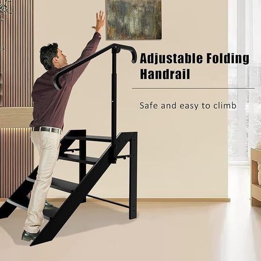 RV Step Stool Foldable, Folding 4 Step Ladder, Hot Tub Steps with Handrail, Portable Pool Ladder, 660Lbs Heavy Duty Ladder Shelf Outdoor Mobile Home Stairs for Camper, Porch, SPA Poo, Pet