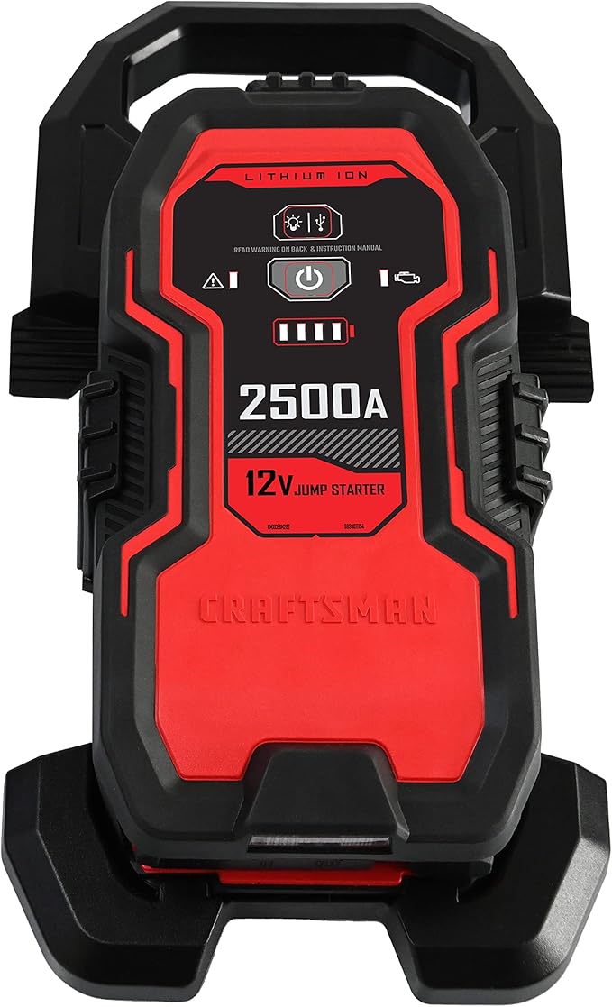 CRAFTSMAN Lithium Jump Starter and Portable Power Pack, CMXCESM262, 3-in-1, 2.4 Amp USB Port, LED Light, 2500 Amps, 12 Volt, for Motorcycle, Car, SUV, Truck, and Marine Batteries