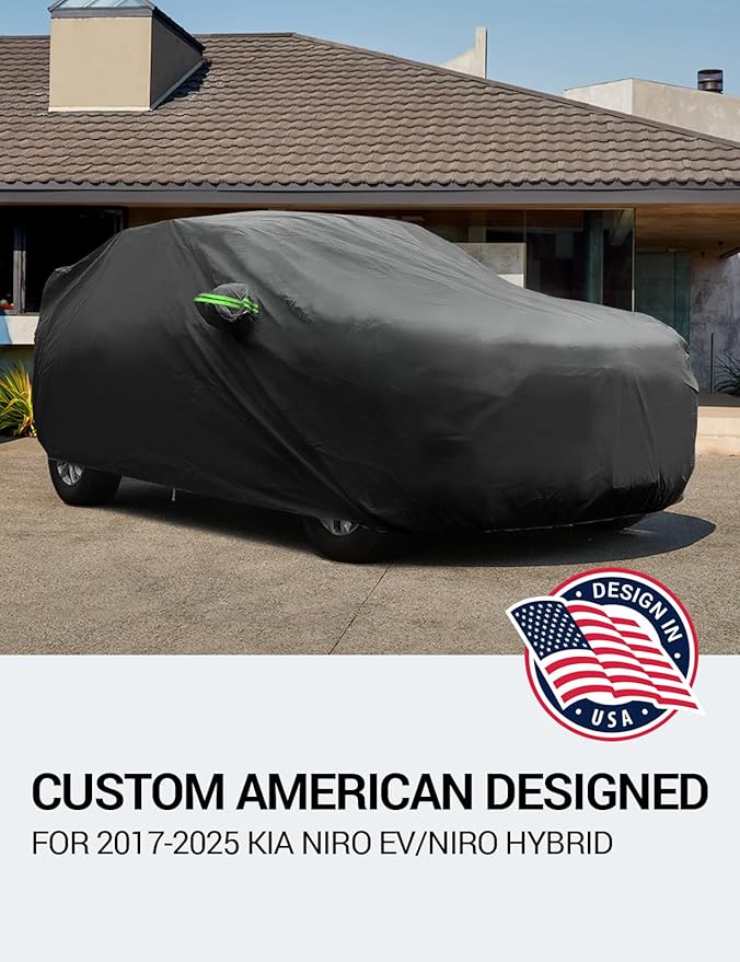 Proadsy 2025 Upgrade Car Cover Custom Fit for 2017-2025 Kia NIRO NIRO EV/Hybrid, Waterproof All Weather for Automobiles, Full Exterior Cover Rain Snow Sun Protector Indoor Outdoor Car Cover