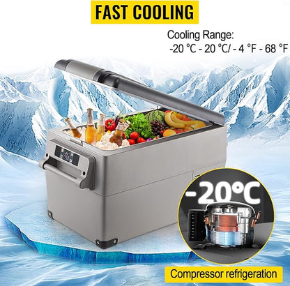 VEVOR CF35 Portable 37 Quart(35 Liter) 12 Volt App Control(-4℉~68℉), Car Refrigerator Dual Zone with 12/24v DC & 110-240v AC for Camping, Travel, Fishing, Outdoor or Home Use, Black+Gray