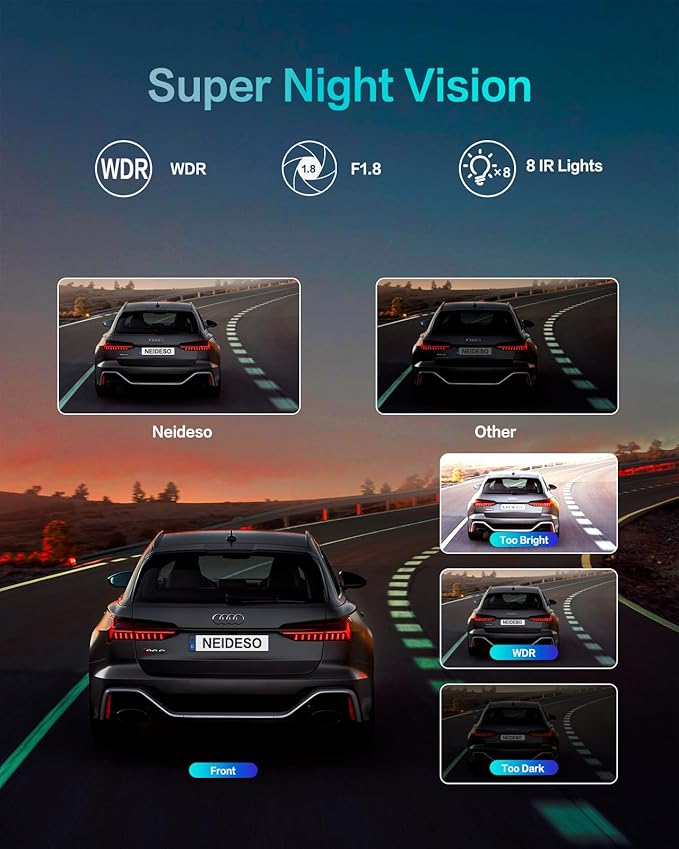 AI Dash Cam Front Rear Inside, 4 Channel 3k+1080P*3 Dashcam with Smart Driving Monitor System, 360° View Car Cameras 5GHz Wi-Fi GPS, Camera for Car Night Vision 128GB SD Card, 24H Parking Mode N700Pro