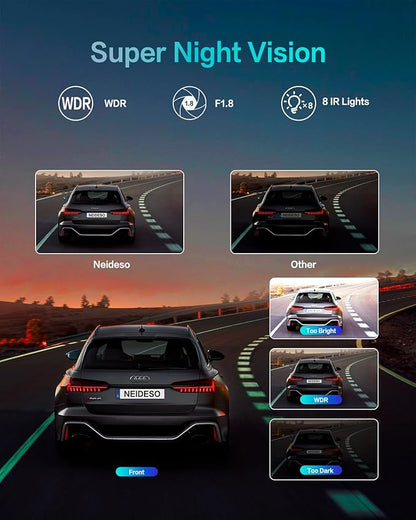 AI Dash Cam Front Rear Inside, 4 Channel 3k+1080P*3 Dashcam with Smart Driving Monitor System, 360° View Car Cameras 5GHz Wi-Fi GPS, Camera for Car Night Vision 128GB SD Card, 24H Parking Mode N700Pro