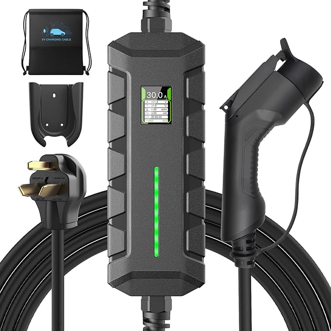 Level 2 EV Charger ETL Certified, 30A 7.2KW Home Charging Station, Plug-in NEMA 10-30, Portable EV Charger with 25FT Cable for SAE J1772 Cars