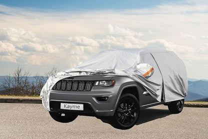 Kayme 6 Layers SUV Car Cover Custom Fit for Jeep Grand Cherokee (2010-2025) Waterproof All Weather for Automobiles, Outdoor Full Cover Rain Sun UV Protection.Silver