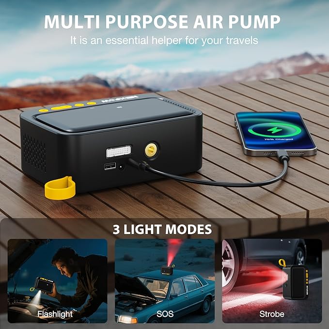NEXPOW Tire Inflator Portable Air Compressor, 150 PSI Cordless Air Pump for Car Tires with Digital Pressure Gauge & Auto Shut-Off, Air Compressor Portable for Car, Motorcycle, Bicycle, Balls, Yellow
