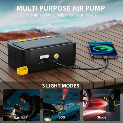 NEXPOW Tire Inflator Portable Air Compressor, 150 PSI Cordless Air Pump for Car Tires with Digital Pressure Gauge & Auto Shut-Off, Air Compressor Portable for Car, Motorcycle, Bicycle, Balls, Yellow