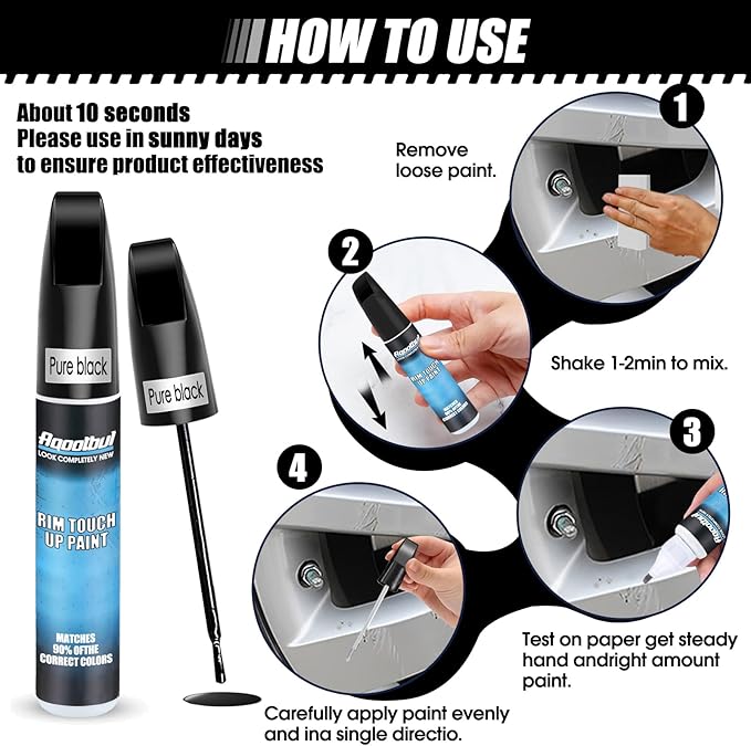 Gloss Black Rim Touch Up Paint - Car Wheel Repair Kit Curb Rash, Gloss or Matte Black Rim Touch Up Paint, Quick And Easy Wheel Scratch Repair Kit, Wheel Repair Kit Curb Rash (Gloss Black)