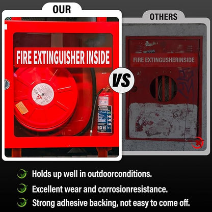 Madrigal Fire Extinguisher Inside Sticker Sign,4Pack 12x2.5" Self-Adhesive Vinyl, Weatherproof & UV Protected for Cars, Trailers, Rv's, Trucks and Vehicles, Red on White