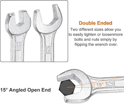 HARFINGTON 2pcs Double Open End Wrench 17mm x 19mm Metric 15 Degree Offset Angle Small Flat Head Wrench Galvanizing Open Ended Spanner for Automotive Repair Furniture Assembly