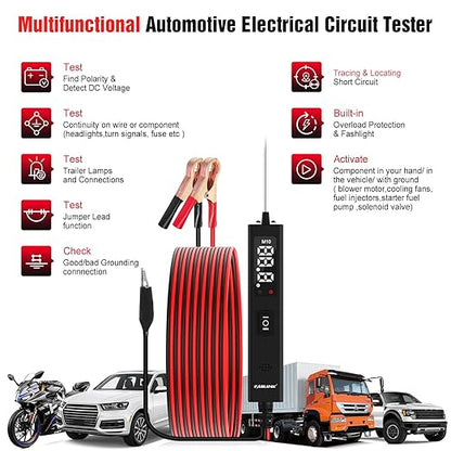 Car Circuit Tester, 12V & 24V DC Automotive Test Light, LED Power Circuit Probe Tester, Fuse Voltage Tester, Short Circuit Finder Component Activation Continuity Tester