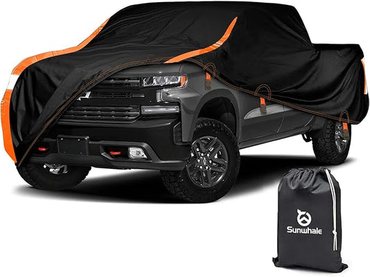 Truck Cover Heavy Duty 100% Waterproof Pickup Truck Cover All Weather Protection Rain UV Full Car Cover Fit for Ford F150 Chevy Silverado Dodge Ram 1500 Fit Length Up to 230"