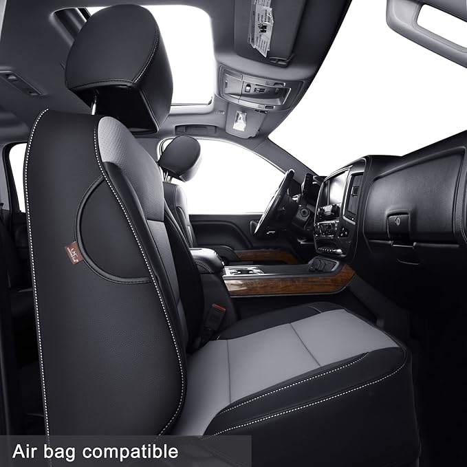 LUCKYMAN CLUB Custom Fit Seat Covers for 2014-2018 Chevy Silverado Sierra 1500 Crew Cab, 2015-2019 Silverado Sierra 2500 3500 Crew Cab (Black&Gray)