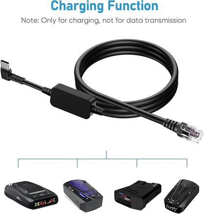 PD3.0 Radar Detector Cable, with Type-C to RJ11 Plug ,Replacement Radar Detectors Power Cable,for Escort Passport 9500i MAX360 Uniden R1 R3 DFR8 DFR9 Radenso XP Beltronics STI Radar Detector and more