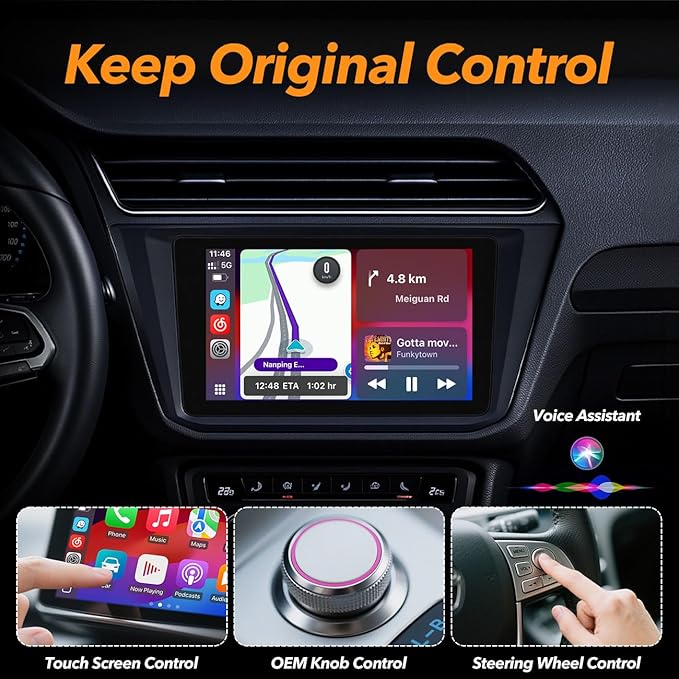Volam 3-in-1 Wireless CarPlay Adapter Magic AI Video Box for iPhone with Netflix YouTube Plug and Play for Factory OEM Wired Car Play Cars & iOS 10+