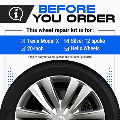 Premium Tesla Wheel Curb Rash Repair Kit for Model X 20-inch Silver Helix Rims - DIY Kit with Color-matched Touch Up Paint - Made in USA