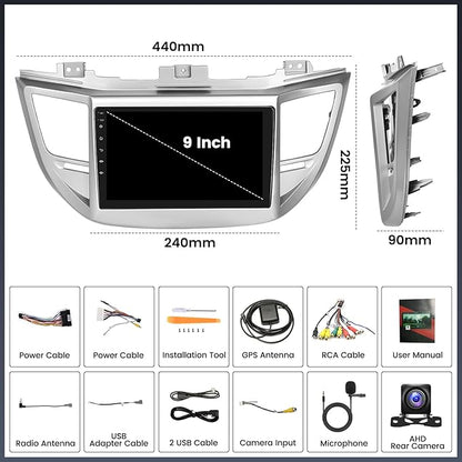 2G+32G 9 Inch Android Car Stereo for Hyundai Tucson 2015-2018 Radio Wireless Apple CarPlay Android Auto Bluetooth Touchscreen GPS Navigation Head Unit WiFi FM USB SWC Split Screen+AHD Backup Camera