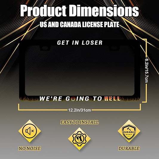 Get in Loser We're Going to Hell License Plate Frame Jesus License Plate Frames for Personalized Car Decorative Stainless Steel Funny License Plate Holder Christian Auto Part 12.2" x 6.2"