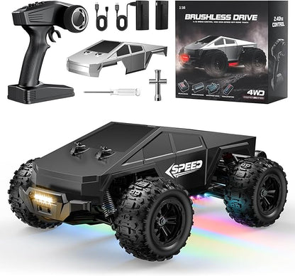 WayEee RC Car 1/16 Brushless Fast Cars Toys for Adults and Boys 8+, Max 35 mph High Speed 4X4 Truck, 2.4GHz Remote Control, 2 Replaceable PVC Shell, All Terrain Vehicle, Colorful LED Lights