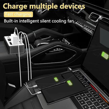 300W Car Power Inverter 12V to 110V，PiSFAU DC to AC Car Plug in Adapter Outlet with Multi USB[24W USB-C] /USB-Fast Charger(24W) Car Inverter，Car Charger for Laptop Vehicles Road Trip Essentials