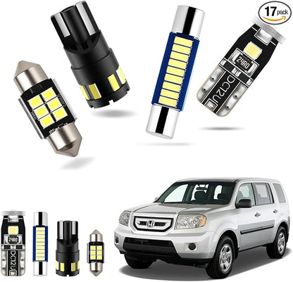 EASY EAGLE LED Interior Car Lights for Honda-Pilot-2009-2015: 17 Piece Kit White LED Light Bulbs - Super Bright 6000K + Install Tool