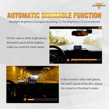 Auxbeam 8 Gang Switch Panel BA80, Universal Circuit Control Relay System Box with Automatic Dimmable On-Off LED Switch Pod Touch Switch Box for Car Pickup Truck Boat UTV ATV, Blue 2 Years Warranty