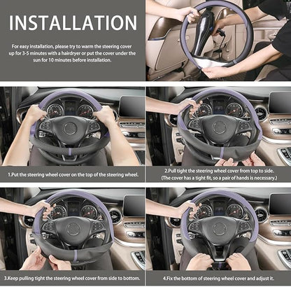 COFIT Breathable Car Steering Wheel Cover 15 inch Auto Universal Leather Wrap Non-Slip Steeringwheel Protector Automotive Interior Accessories, Purple (Suit for 14.5-15 inch)