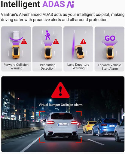 Vantrue S1 Pro 2.7K Front Mini Dash Cam, 2.5K@60FPS, STARVIS 2, ADAS, Voice Control, PlatePix™ Night Vision, WiFi, GPS, 158°Wide Angle, 24/7 Parking Mode, Support 1TB Card Max