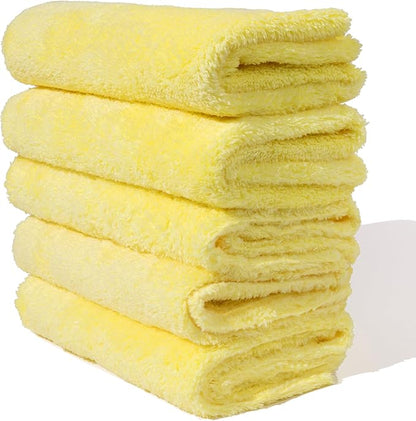 Microfiber Cleaning Cloth - The Yellow Rags, Streak-Free Cleaning Towels for Car Wash and Housekeeping, Ultra-Absorbent with Cut Edges to Avoid Scratches (Pack of 5, 16"x16")