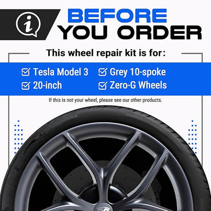 Premium Tesla Wheel Curb Rash Repair Kit for Model 3 20-inch Zero-G Rims - DIY Kit with Color-matched Touch Up Paint - Made in USA