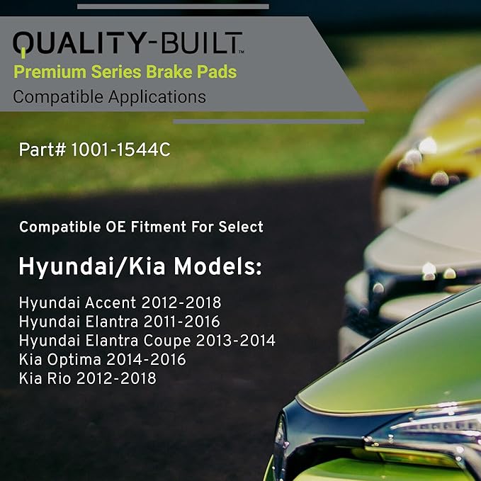 Premium Ceramic Rear Brake Pads (1001-1544C) Compatible with Hyundai Accent 2012-2018, Hyundai Elantra 2011-2016, Hyundai Elantra Coupe 2013-2014, Kia Optima 2014-2016, Kia Rio 2012-2018