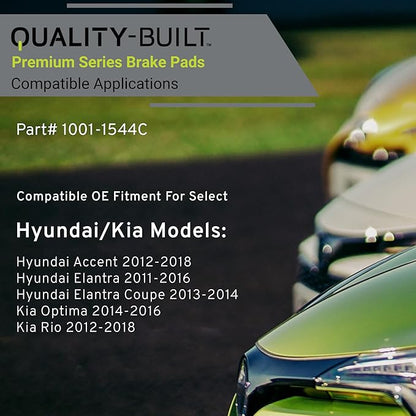 Premium Ceramic Rear Brake Pads (1001-1544C) Compatible with Hyundai Accent 2012-2018, Hyundai Elantra 2011-2016, Hyundai Elantra Coupe 2013-2014, Kia Optima 2014-2016, Kia Rio 2012-2018