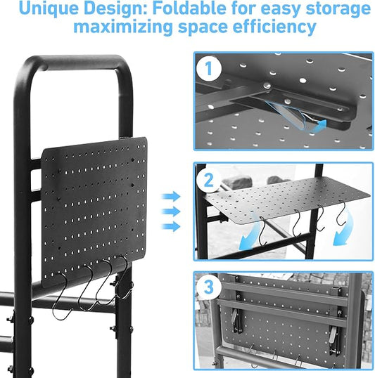 Rolling Tire Rack for Garage, Adjustable Metal Tire Rack with Foldable Heavy-Duty Hole Board, 4 Self-Locking Swivel Casters, 59” Height, 660 Pound Capacity