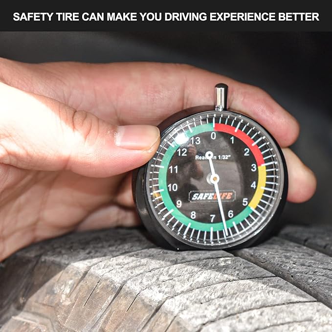 SAFELIFE Tire Tread Depth Gauge, Dial Type Tire Tread Depth Gauge Professional for Motorcycle, Car,Truck and Bus,Easy Reading Tyre Tread Depth Gauge in 32nds