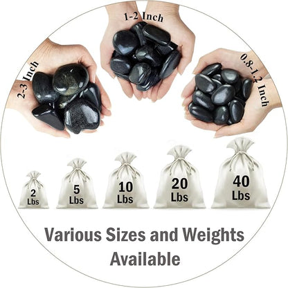 10 lb Small Pebbles for Plants, Polished Black Stones. Decorative River Rocks for Outdoor Landscaping, Vase, Aquarium and Garden