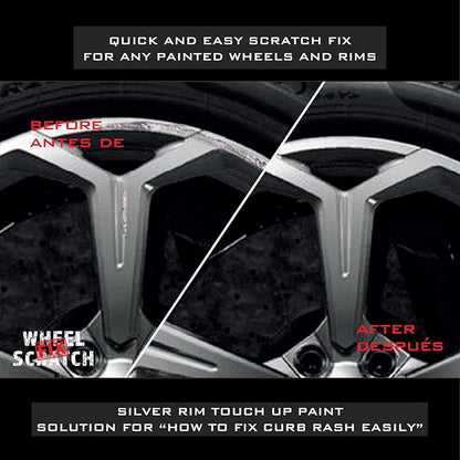 Silver Rim Touch Up Paint Kit, Car Wheel Scratch Repair Kit, Wheel Touch Up Paint Pen, curb rim repair kit, curb rash repair Kit, Universal Rim Alloy Wheel Paint Color Black, Silver, Gray (Light Silver)