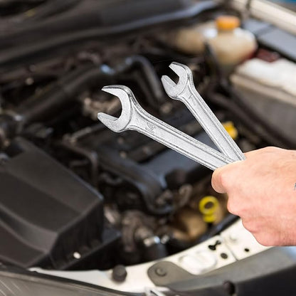 HARFINGTON Double Open End Wrench 10mm x 13mm Metric 15 Degree Offset Angle Small Flat Head Wrench Galvanizing Open Ended Spanner for Automotive Repair Furniture Assembly
