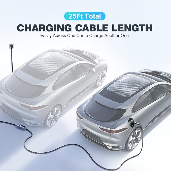 Level 2 EV Charger, 40 Amp, 240 Volt, 25ft Cable, Electric Vehicle Portable Charger Plug-in EV Charging Station with NEMA 14-50P, ETL Certificated