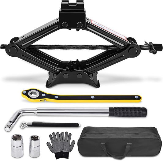 Scissor Car Jack 1.5Ton（3306lbs） Tire Changing Kit with Lug Wrench - Emergency Kit for Car, SUV, MPV
