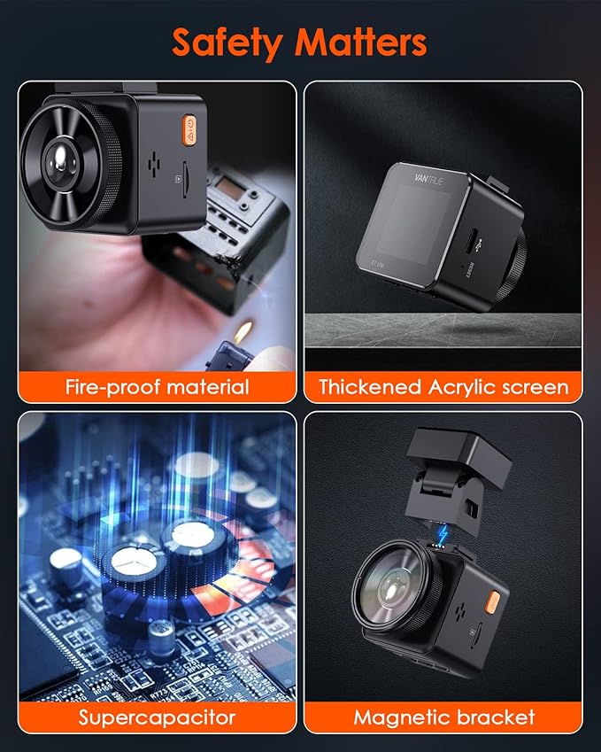 Vantrue E1 Lite 1080P WiFi Mini Dash Cam with GPS and Speed, Free App, Voice Control Detachable Dash Camera, 24 Hours Parking Mode, Night Vision, Motion Detection, Loop Recording, Support 512GB Max