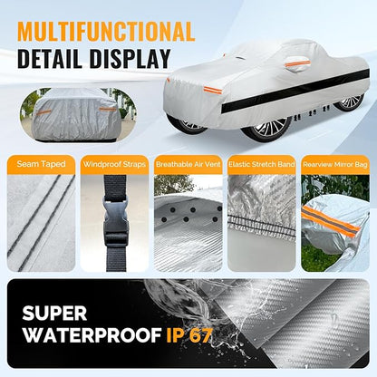 30 Layers Truck Car Cover for Automobiles All Weather Waterproof, Outdoor Snowproof UV Protection Windproof, No Zipper, Heavy Duty Universal Car Covers, (Silver, Fit Truck 231"-250")