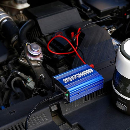 500W Car Power Inverter DC 12V to AC 110V Adapter with 2 AC Outlets and 2A USB Charging Port